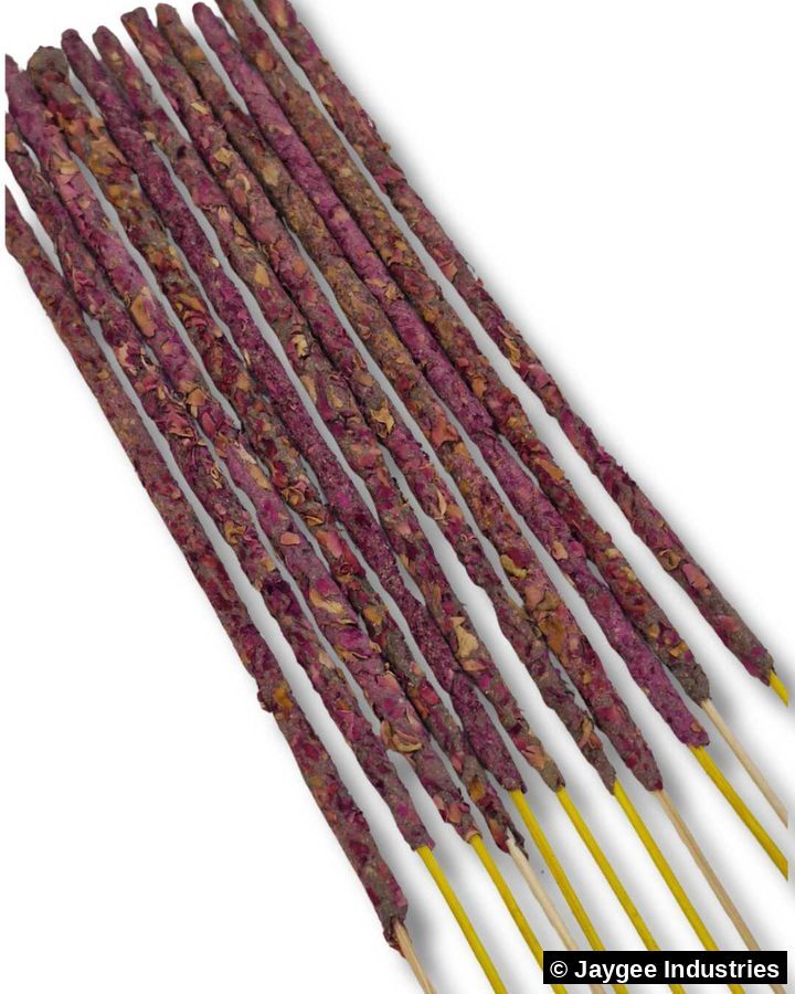 Aromastotra rose petal smudge incense sticks close up showing dried rose petals
