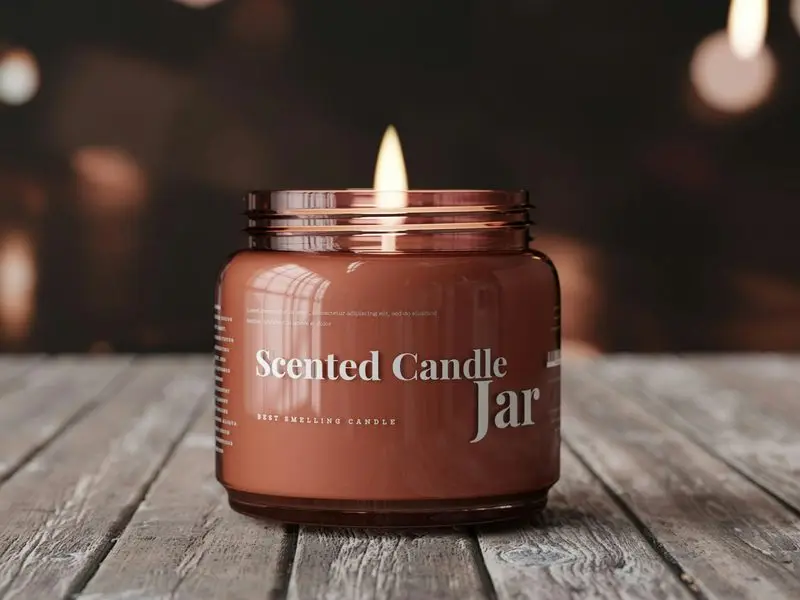 Amber glass scented jar candle with live flame – beeswax soy wax blend by Jaygee Industries