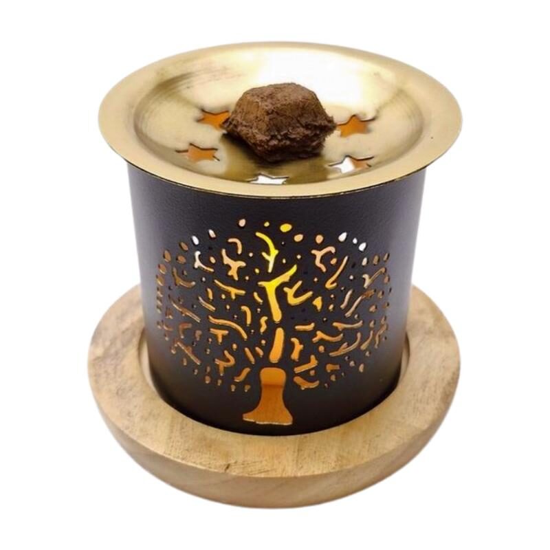 Daoudh Bakhoor Burner Tree of Life design — lit