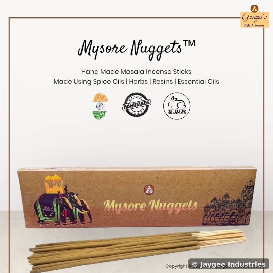 Gurugee's Mysore Nuggets™ handmade masala incense sticks box