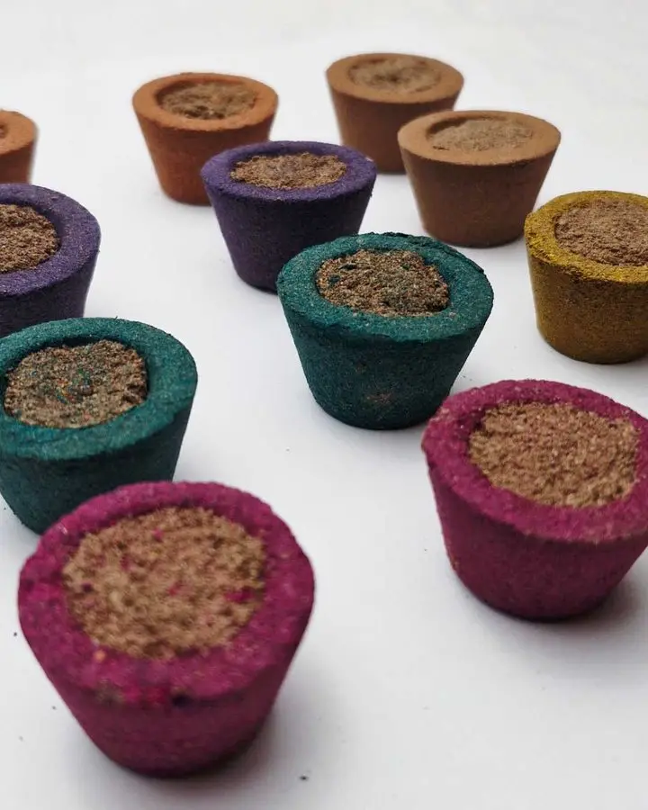 Rangoli coloured sambrani cups